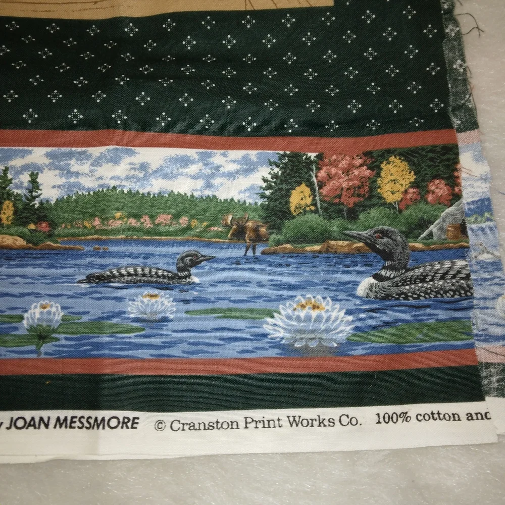 FABRIC PILLOW PANELS with border, fishing scenes by Joan Messmore